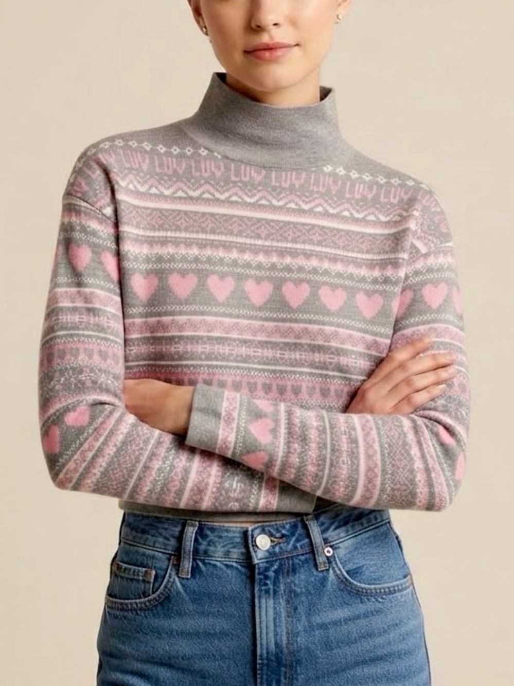 Cupcakes & Cashmere Heart Fair Isle Sweater Size XS